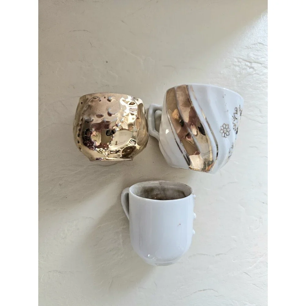 3 Miniature Tea Cups With Gold Details